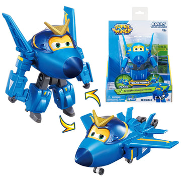 Super Wings Transformer Toys - 5 in 1 Jerome Airplane Action Figures - Blue Plastic Rescue Bots for Kids Age 3-7