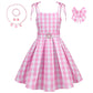 Chektin Girls Pink Plaid Costume Strap - Kid Dress Movie Cosplay Outfits Halloween Gingham Birthday Costumes