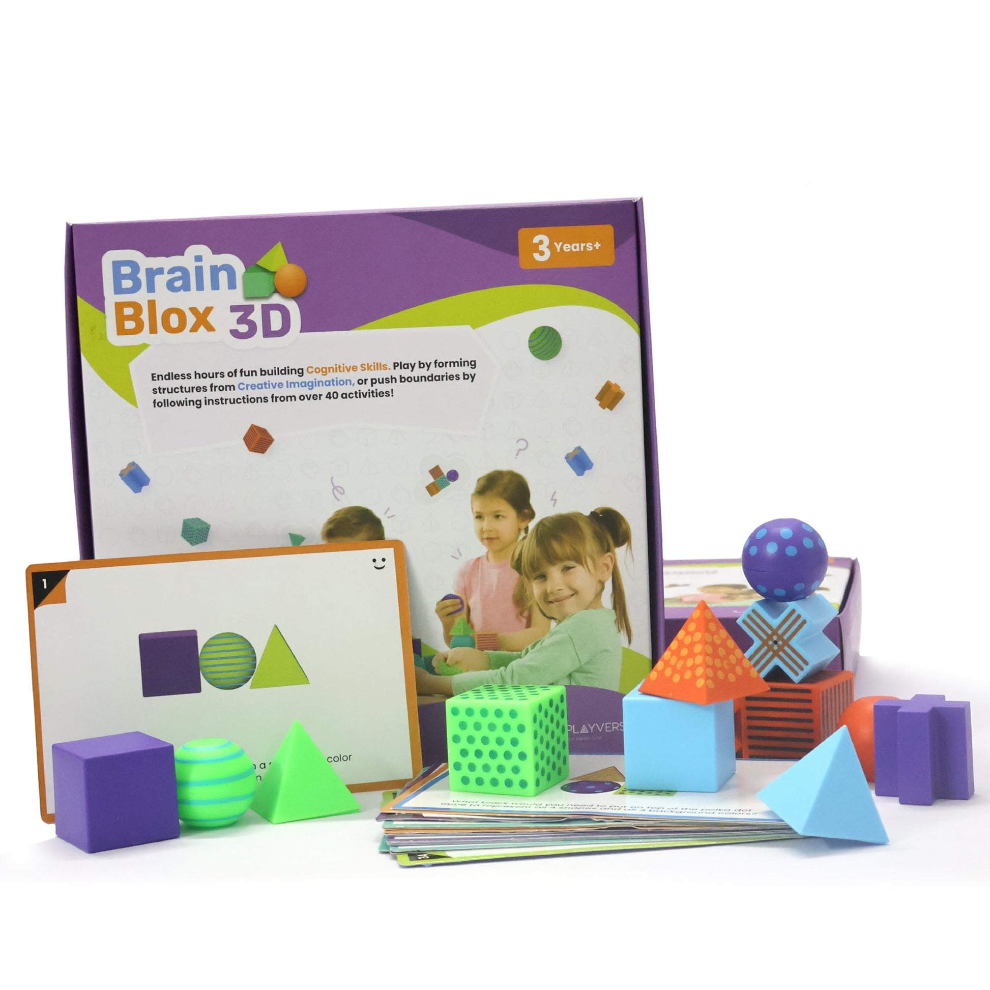 Playverse Brain Blox 3D  Critical Thinking Brain Game, Skill Development Toy, 20 Blocks, 40 Activity Cards, Brain Development T