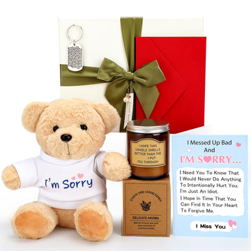 Hydren 5 Pcs I'M Sorry Gifts Set With Big Box Include I'M Sorry Plush Bear Gifts Candle Apology Card Keychain I'M Sorry Gifts Fo