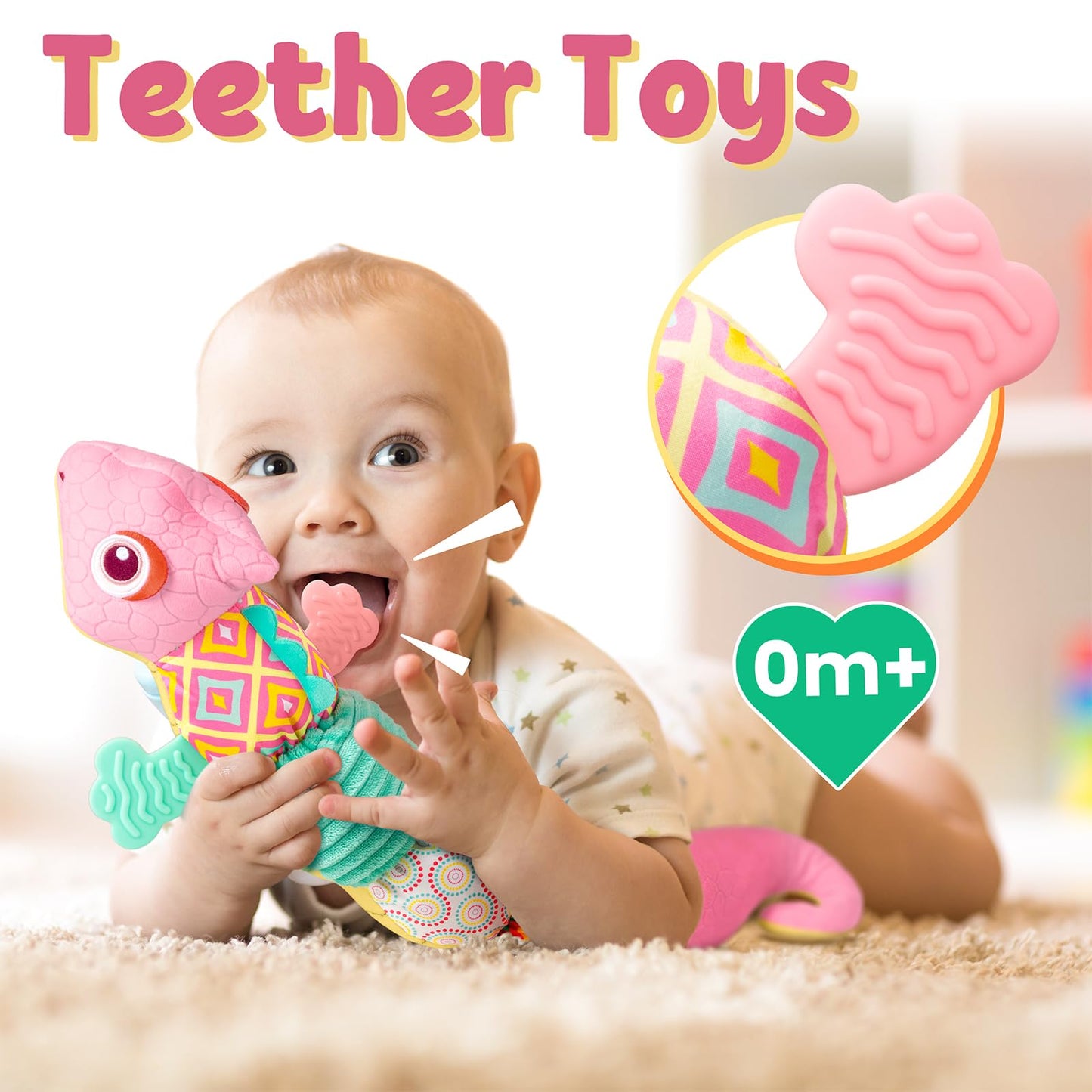 LIGHTDESIRE Baby Toys Musical Dinosaur,Infant Stuffed Animal Toys with Crinkle and Rattles,Soft Sensory Toys with Textures for T