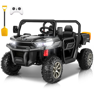 Hikole 24V Ride On Dump Truck For Kids With Remote Control, 2 Seater Ride On Utv With Dump Bed, Shovel, Led Light, Music, 3 Speed, Electric Car For Boys Girls, Black