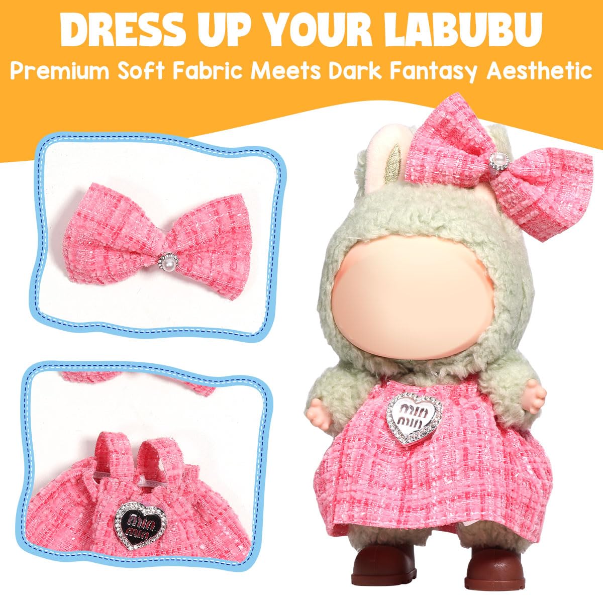 AICase for Labubu Clothes Designer/for Labubu Outfits Clothes Set for 17cm Lububu Doll 2 Piece Set enhanced elegant Chic Dress Clothing for LA BUBU  Girls Stylish Doll Clothes Accessories (No Doll)
