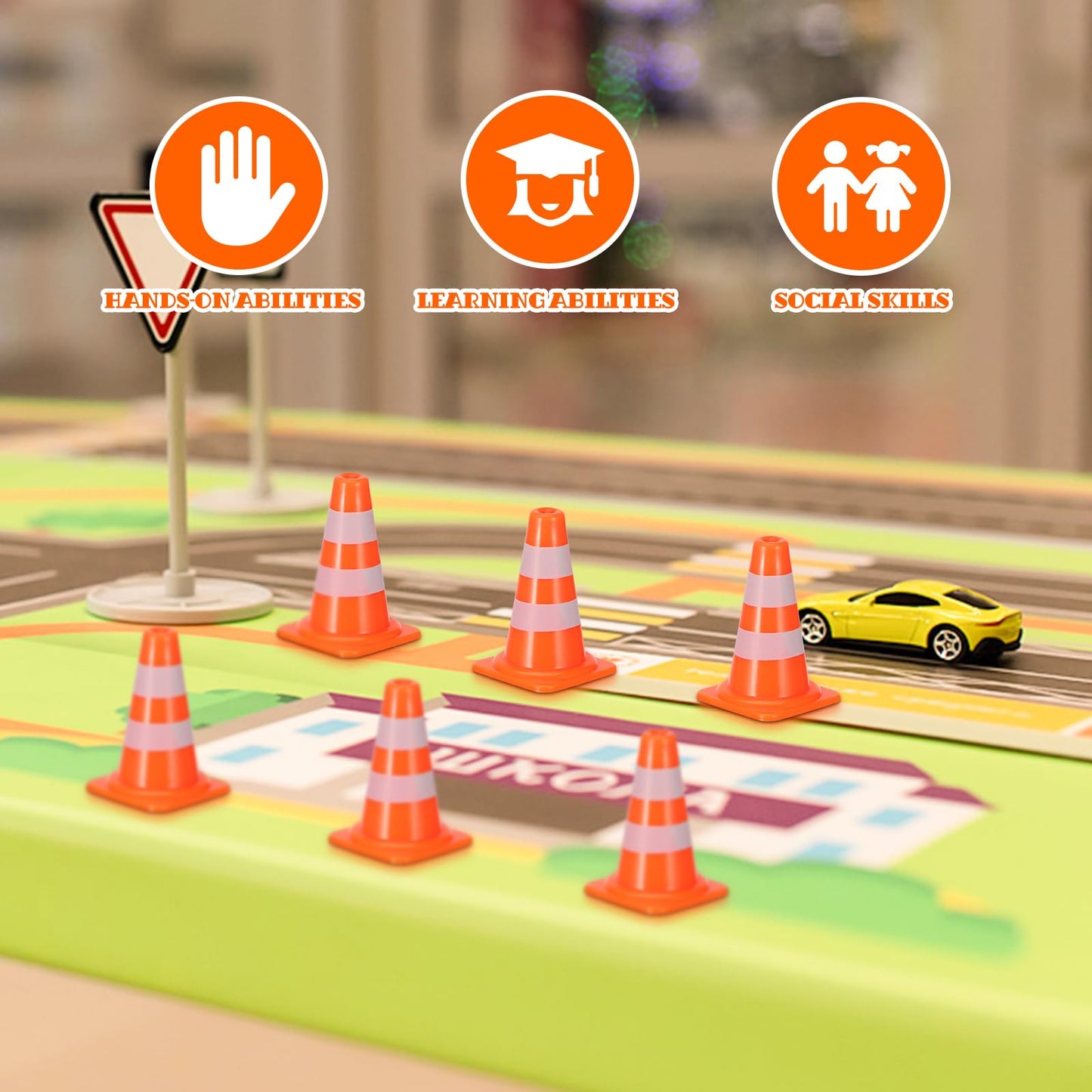 STOBOK 7pcs Mini Traffic Cones for Kids, Orange Roadblock Toys Educational Traffic Signs Playset for Imaginative Parking Lot Sce