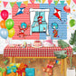 Red and Blue Stripes Backdrop Party Supplies Birthday Theme Photo Background Cat in The Hat Banner for Birthday Party Cake Table