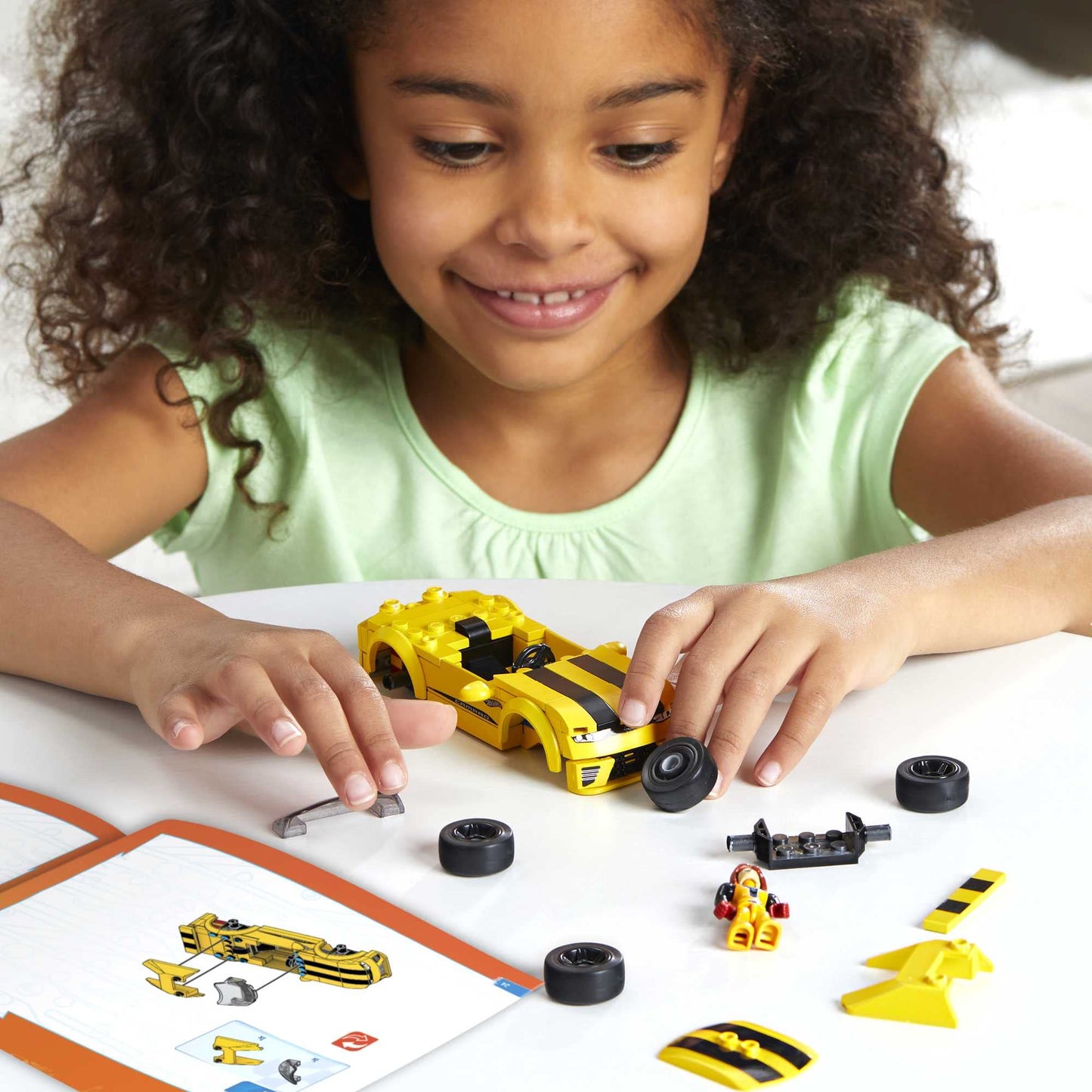 Mega Hot Wheels Building Toy Race Car Playset, 17 Camaro With 89 Pieces, 1 Micro Action Figure Driver, Yellow, Kids Age 5+ Years