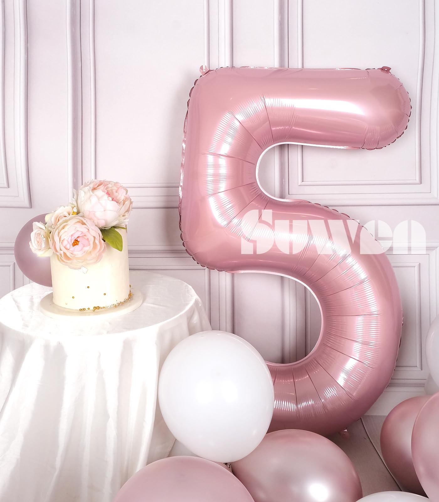 Suwen 40 Inch Pink Large 5 Number Balloons Big Foil Helium Number Balloons 0-9 Jumbo Happy 5Th Mylar Birthday Party Decorations