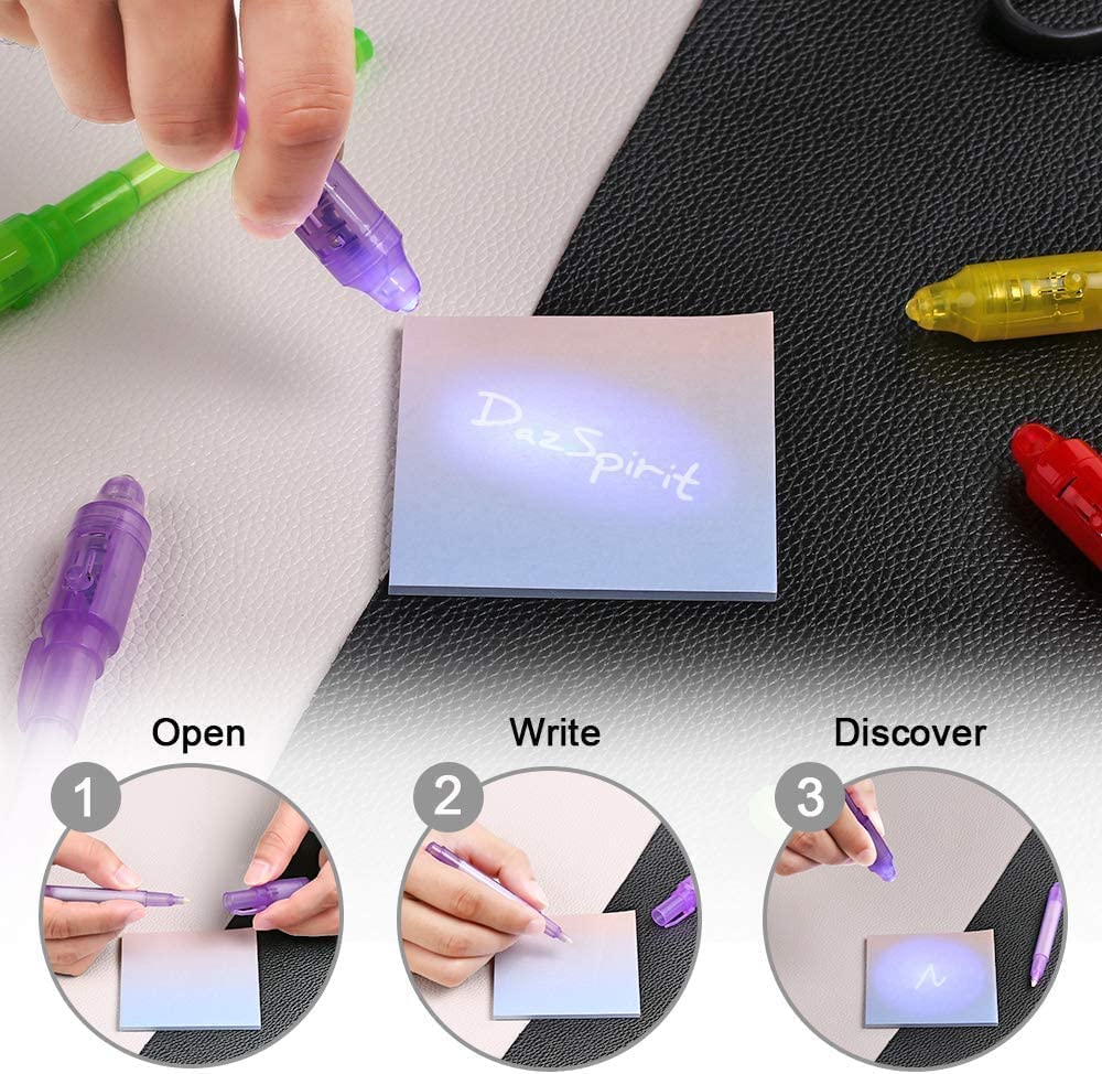 Dazspirit 20Pcs Invisible Ink Pens With Uv Light Party Bag Fillers For Boys And Girls, Magic Pen Disappearing Ink For Kids, Uv L