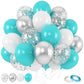 Teal And Silver Balloons, 60Pcs 12 Inch Turquoise White Teal Blue Balloon Set With Chrome Metallic Silver Confetti Balloons For Birthday Baby Shower Wedding Bridal Shower Anniversary Party Decorations