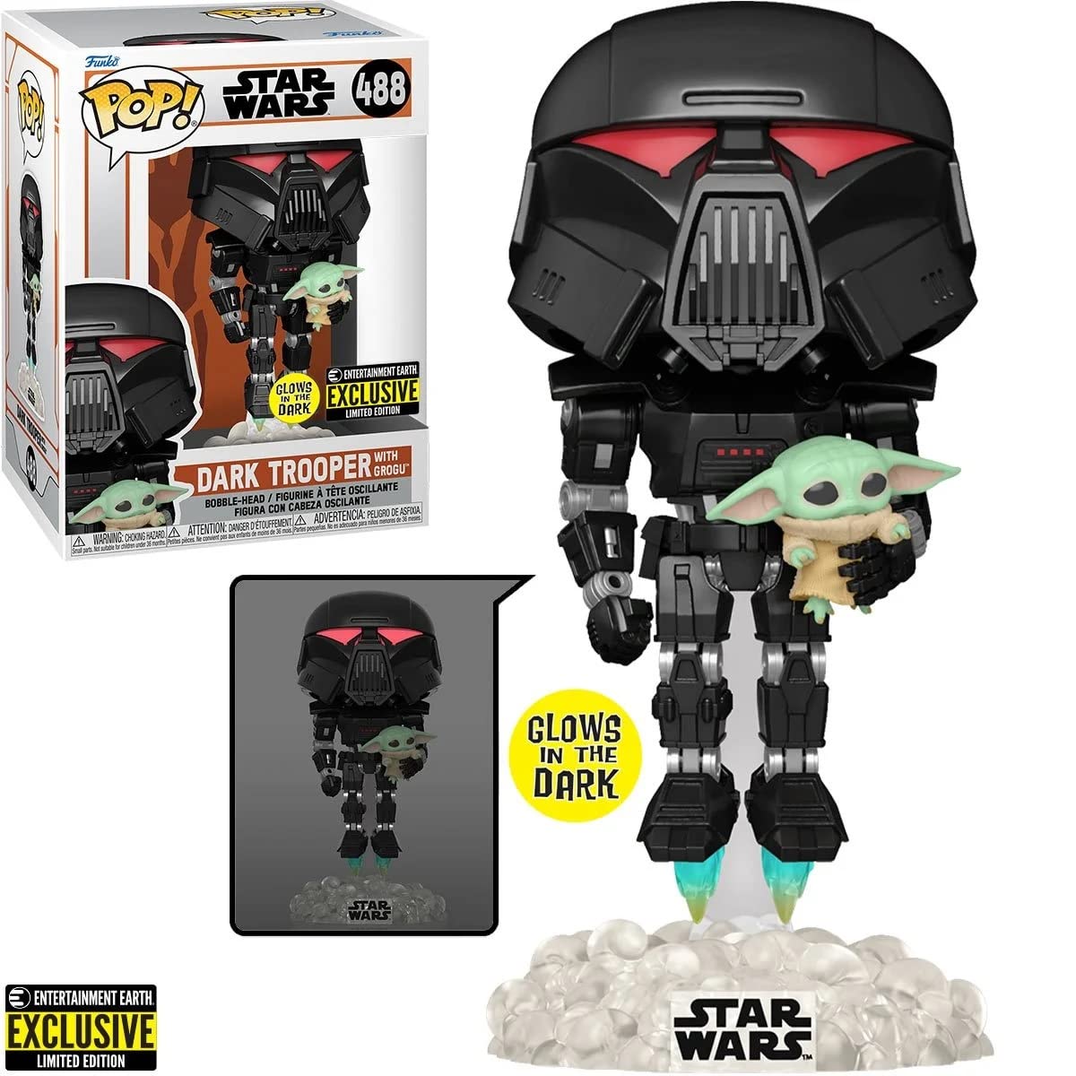 POP Star Wars: The Mandalorian - Dark Trooper Holding Grogu [The Child] Glow-in-The-Dark limited availability Funko Vinyl Figure (Bundled with Compatible Box Protector Case)