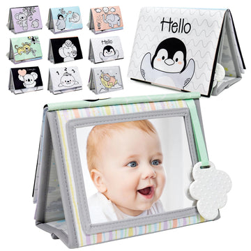 Dr.Rapeti Soft Tummy Time Book Baby Safe Mirror With Teether Crinkle Pages Tummy Time Mirror High Contrast Montessori Sensory Toy Tummy Time Toy For Newborn Baby Infant