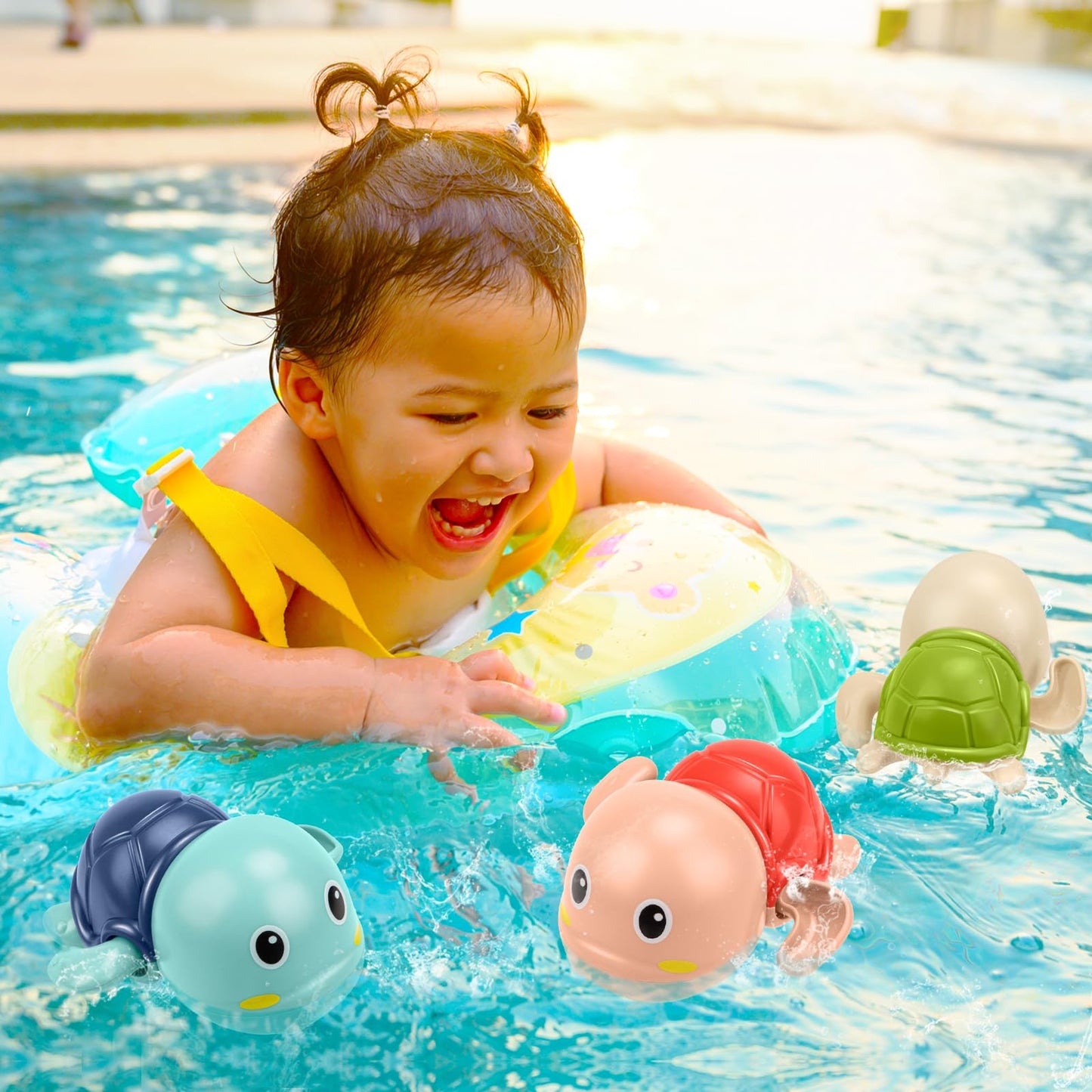 TOHIBEE Swimming Turtle Bath Toys - Blue Plastic Floating Toys for Toddlers 1-3 Years Old, Small Bathtub and Pool Fun