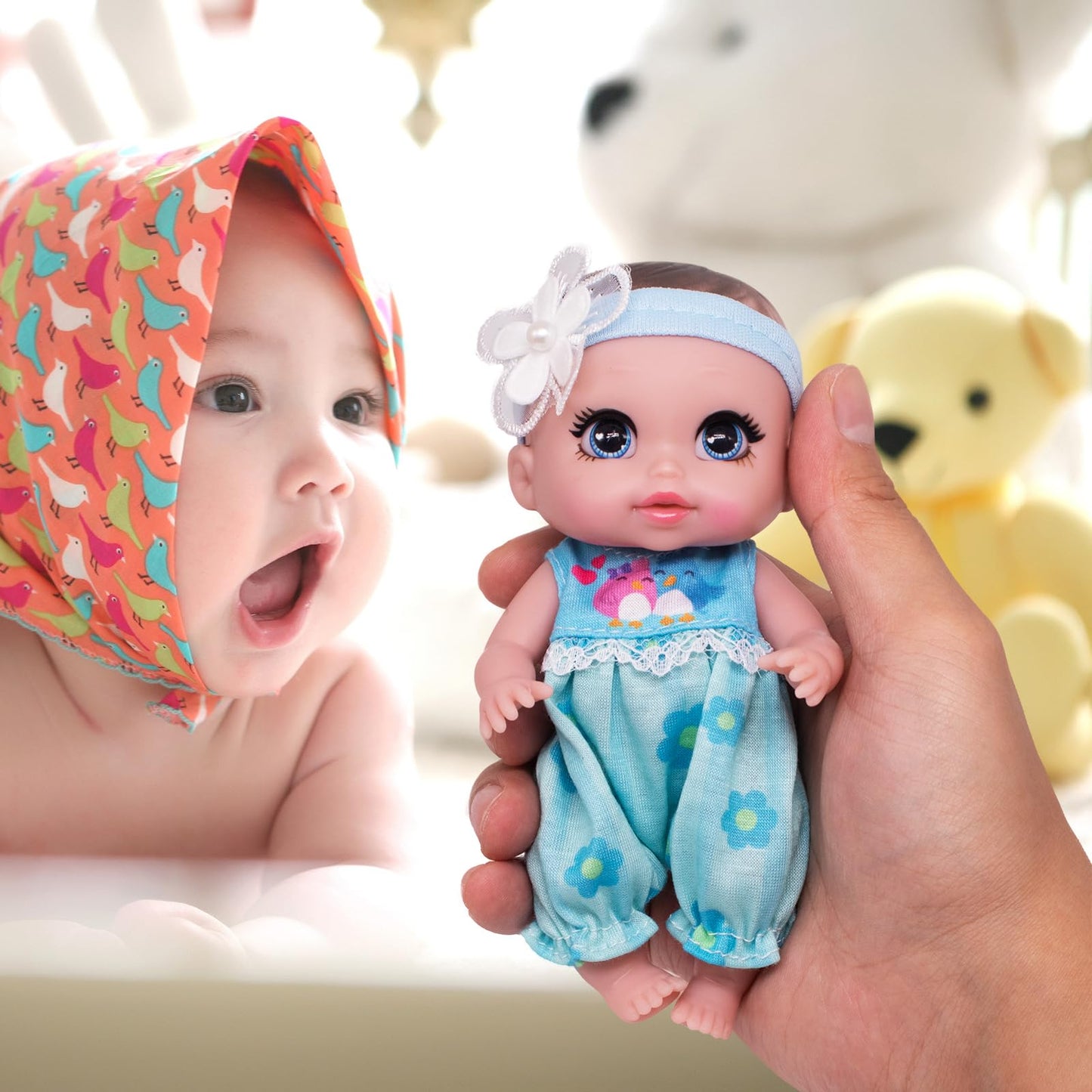 Beem Jun 6 Cute Small Baby Doll Newborn Baby All Vinyl Reborn Baby Dolls for Girls Swivel Mini Dolls 16 cm Crying Baby DIY Toys