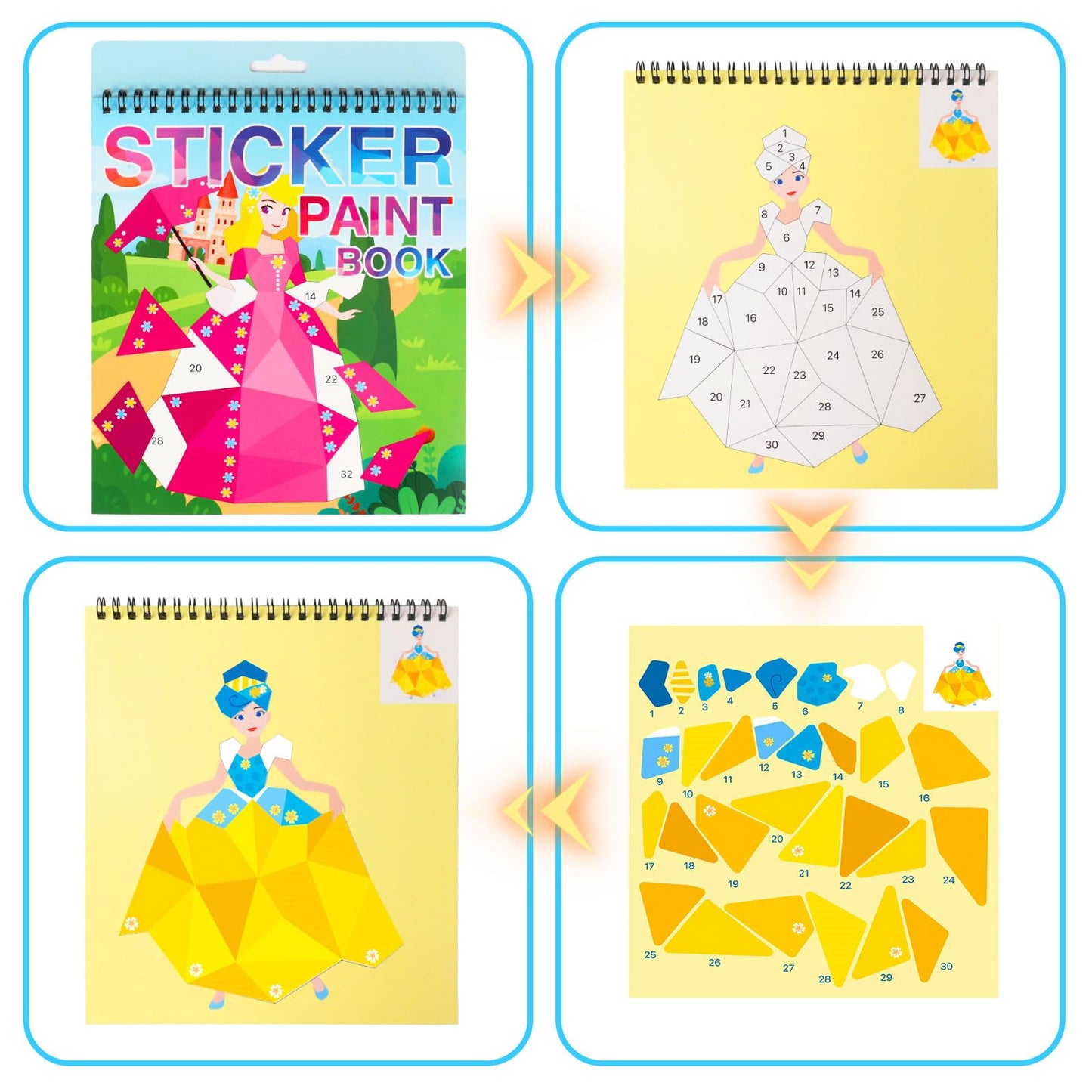 2Pcs Crafts For Kids Ages 4-8 Sticker Paint Number Sticker Book Mermaid And Princess Stickers For Girls Birthday Halloween Christmas Party Favors Road Plane Travel Daycare Activity