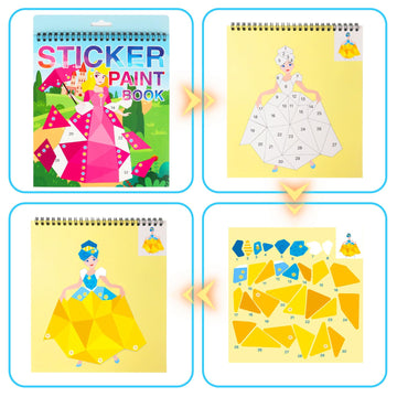 Crafts For Kids Ages 4-8 Sticker Paint Number Books Princess And Colorful Horses Sticker Puzzle Book Stickers For Kids Birthday Party Favors Car Plane Activities Travel Toy (Horse + Princess)