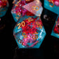 FugaCity 7-Piece Resin Polyhedral D&D Dice Set with Gift Case (Red Flower & Blue, Standard Size)