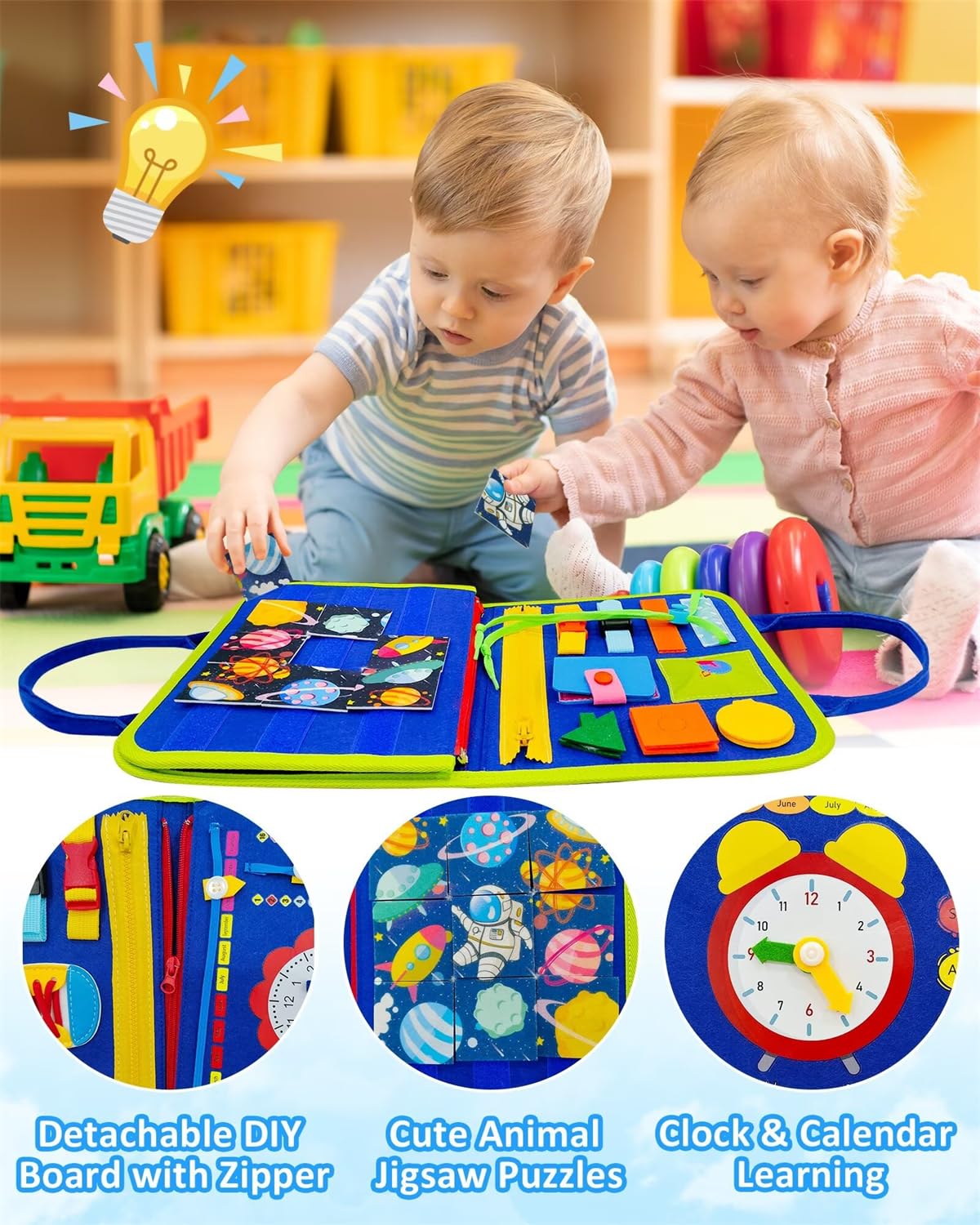 Exorany Busy Board Montessori Toys For 1 2 3 4 Year Old Boys & Girls Birthday Gifts, Sensory Toys For Toddlers 1-3, Educational Travel Toys, Preschool Activities For Learning Fine Motor Skills