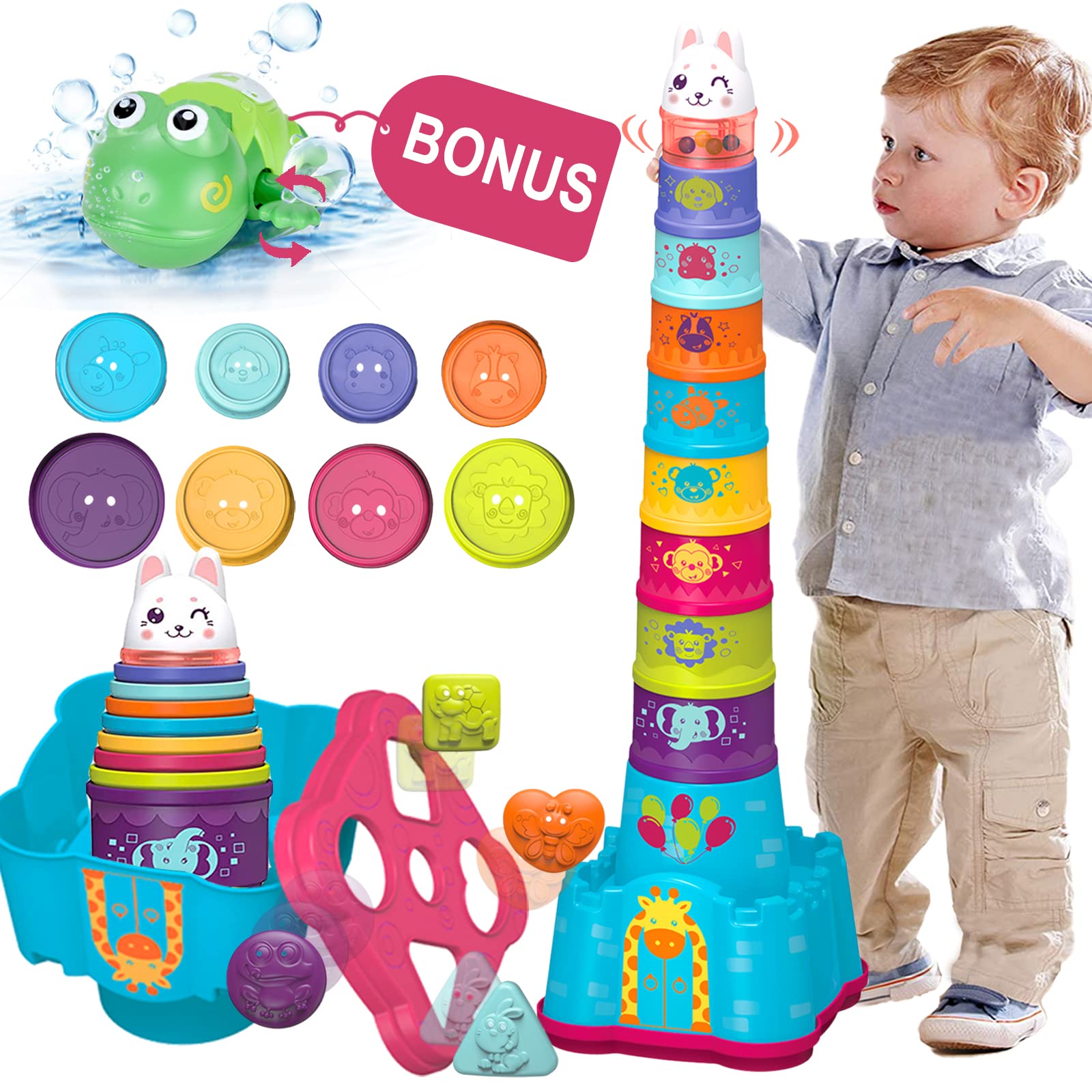 Ltkfffdp Baby Stacking Toys For Toddler 1-3, Nesting Cup Shape Sorter For Infant 6 To 12-18 Month, Learning Stackable Block, Bir