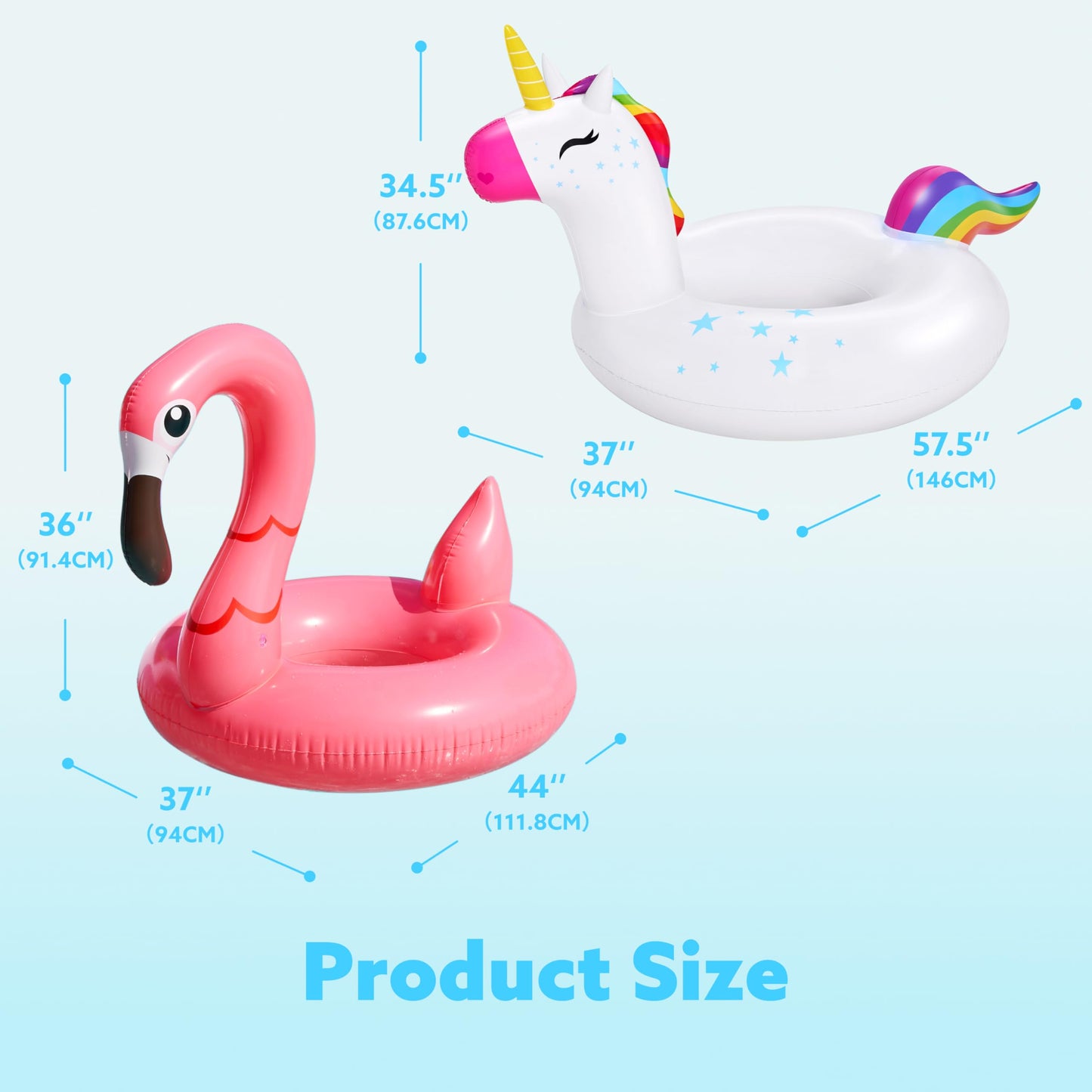 SLOOSH 2-Pack Unicorn Flamingo Pool Floats - Inflatable Pool Floaties Swimming Party Decorations, Fun Float Swim Rings Floating