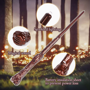 Light Up Magic Wand For Kids Sound Wizard Witch Illuminating Toy Brown Green