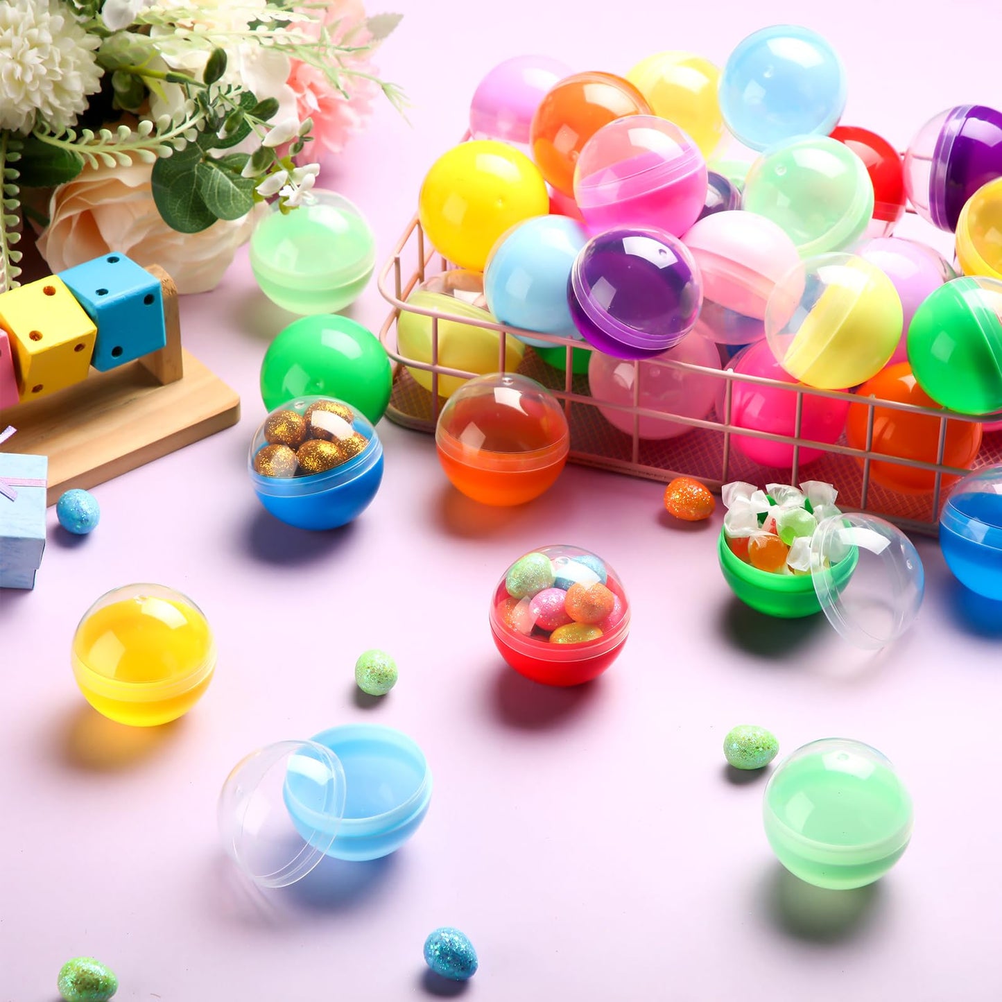 MiniInflat 300 Pcs 2 Inch Empty Vending Machine Capsules Colored Round Capsules Toy Bulk Gumball Machines Plastic Balls Small Pl