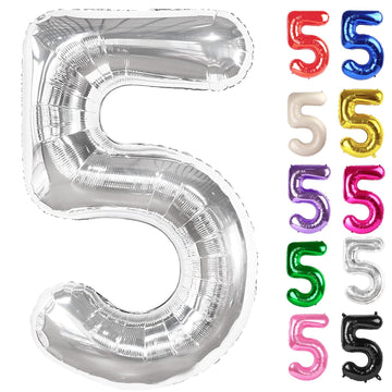 Silver Number 5 Balloon 40 Inch, 5 Balloon Number, 5Th Birthday Decorations, Silver Party Supplies For Boys Girls