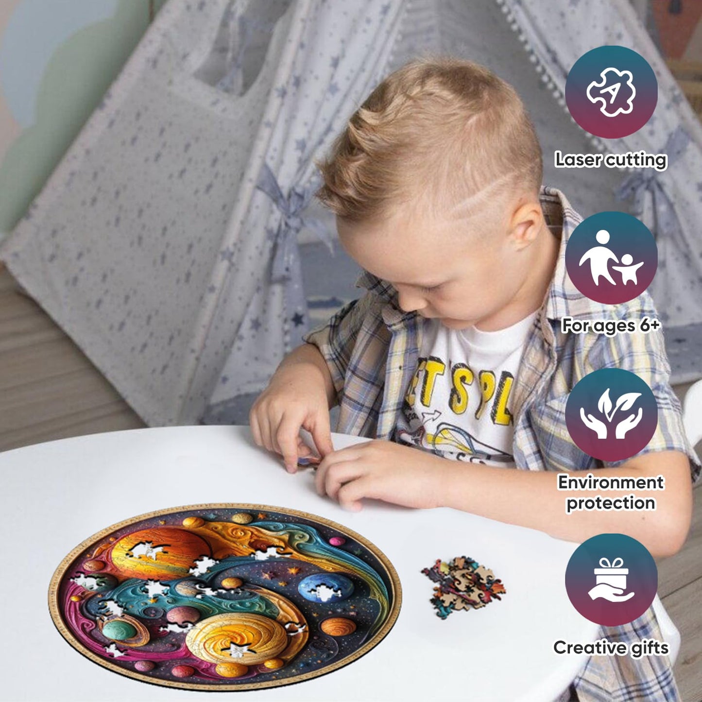 Wooden Puzzles for mature-themeds  Solar System t Wooden Jigsaw Puzzles  Unique Shape mature-themed Puzzles  Irregular Wood Creative Gift for mature-themeds and Kids Family Game(11.1 * 11.2 in-200pcs)