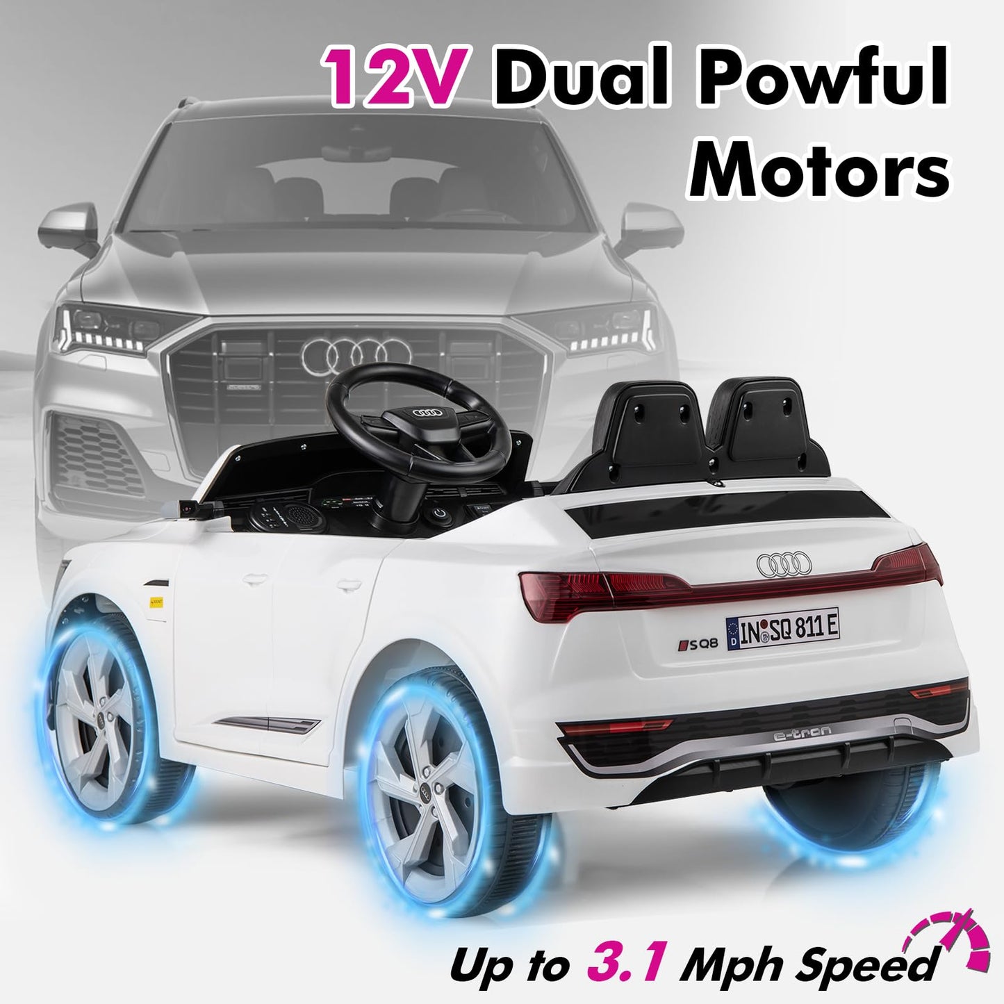 Licensed Audi SQ8 Ride on Car by INFANS, Battery Powered Electric Vehicle for with Remote Control, Adjustable Music, LED Lights,