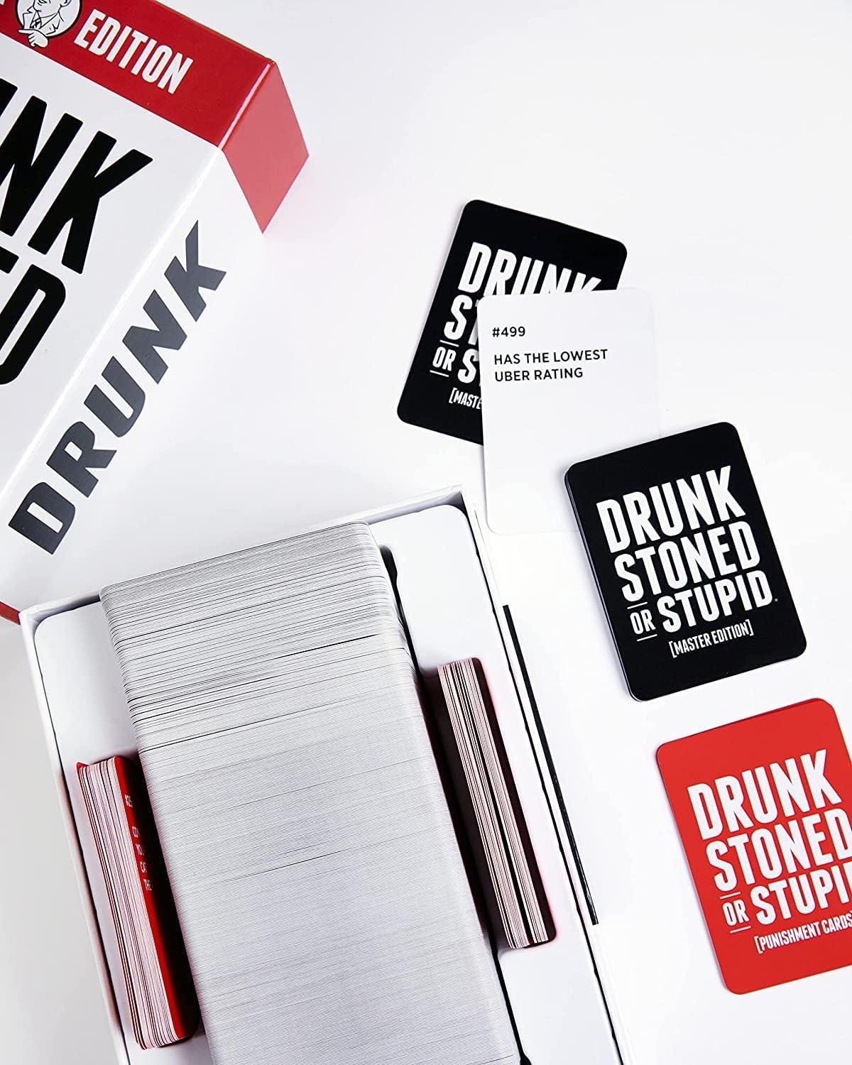 DSS Games Drunk Stoned or Stupid Master Edition | Party Card Game | 550 Prompt Cards | Fun for Adults | Ages 17+ | White | Model 91902