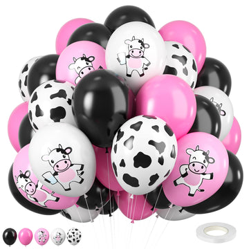 Cow Balloons, 12 Inch Pink White Black Cow Print Balloon Colorful Funny Animal Cartoon Pattern Balloons For Girls Cow Theme Part