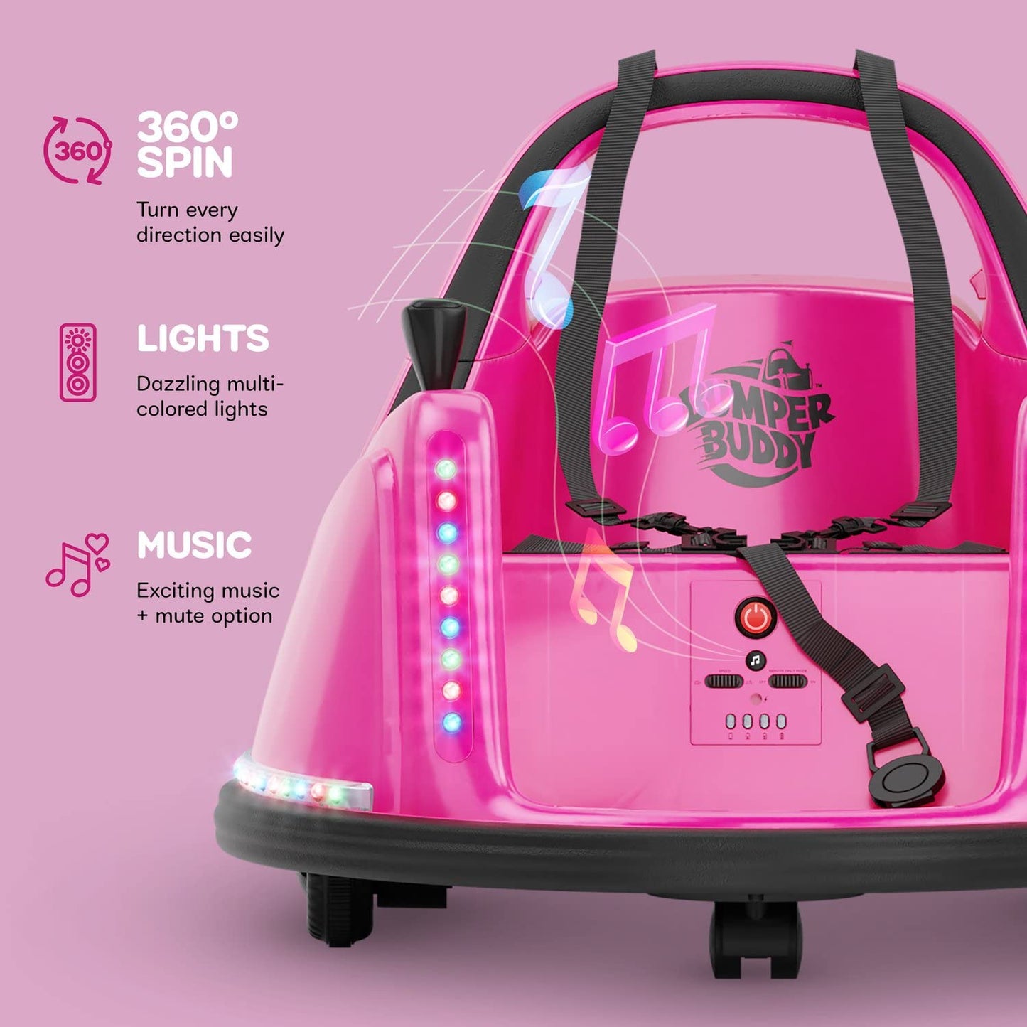 Bumper Buddy Ride On Electric Bumper Car For Kids & Toddlers, 12V 2-Speed, Ages 1 2 3 4 5 Year Old Girls - Remote Control, Baby Girl Riding Bumping Toy Gifts Cars - Toys Gift Toddler 12-18 Months Age