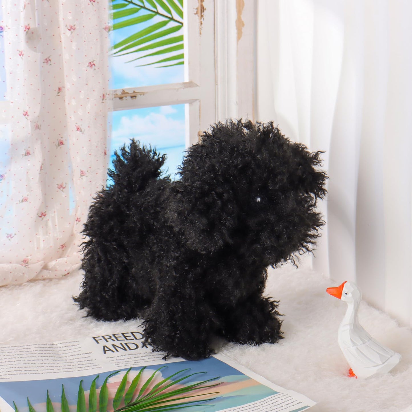 Apricot Lamb Plush Black Poodle Dog Toy - Soft Cuddly Stuffed Animal, 8.3 Inches