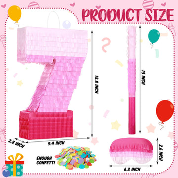 Sratte Number Piñata Pink Piñata Birthday Decorations Gradient With Stick Blindfold Confetti For Girls Boys Birthday Anniversary Party Decorations Supplies(Number 7)