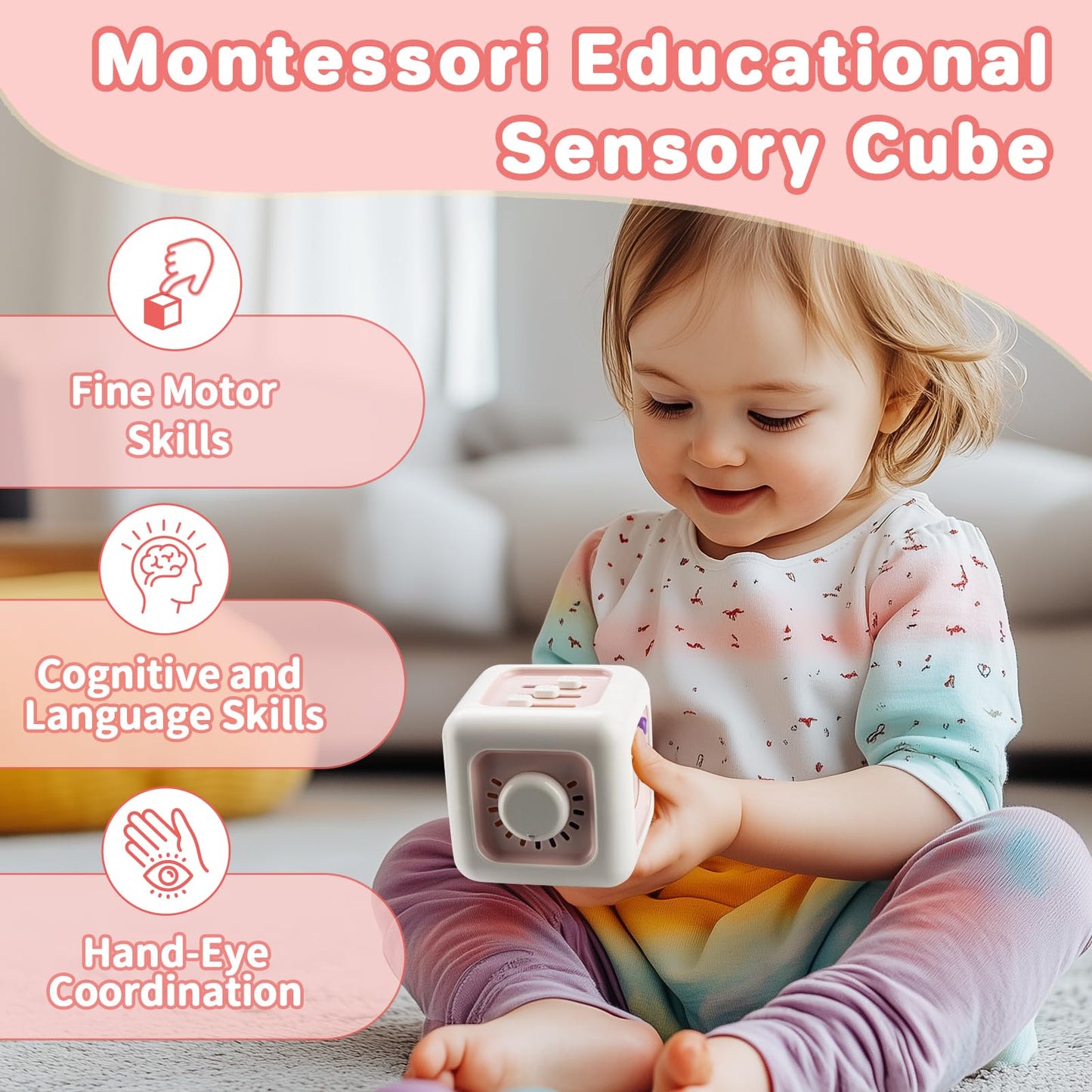 Blf Fun Busy Board For 1 Year Old Boy Gifts, Activity Cube Montessori Toys For Babies 12-18 Months, Car Travel Airplane Sensory