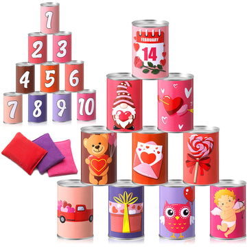 Libima 13 Pcs Festival Game Carnival Party Bean Bag Toss Sturdy Knockdown Outdoor Can Party Game With 10 Tin Cans And 3 Bean Bag