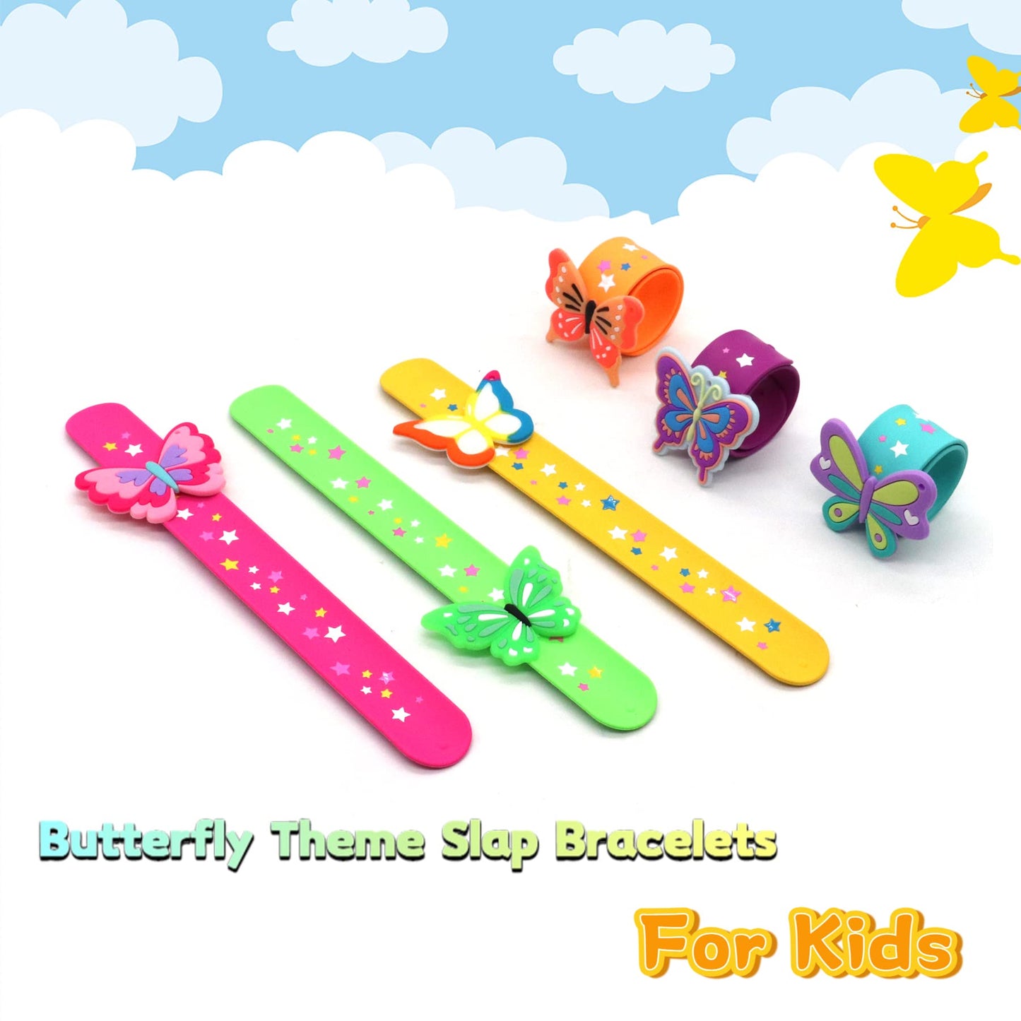 PAITUEND Butterfly Theme Slap Bracelets Party Favors-Butterfly Silicone Wristbands (6pack) for Boys&Girls Birthday&Butterfly The