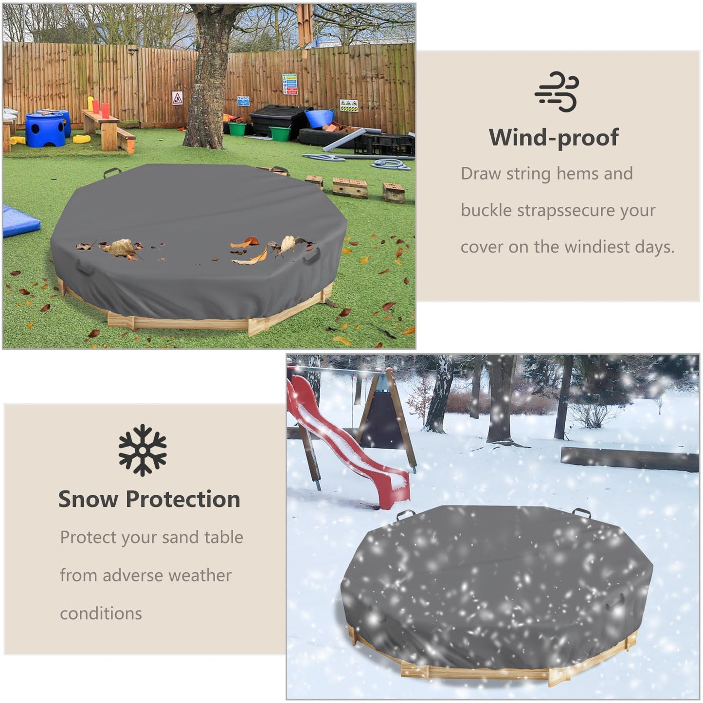 Waterproof Octagon Sandboxes Cover, Upgraded With Wire Rope & Winch Fixed Increase Stability, For 84'' X 78'' X 9'' Kids Outdoor