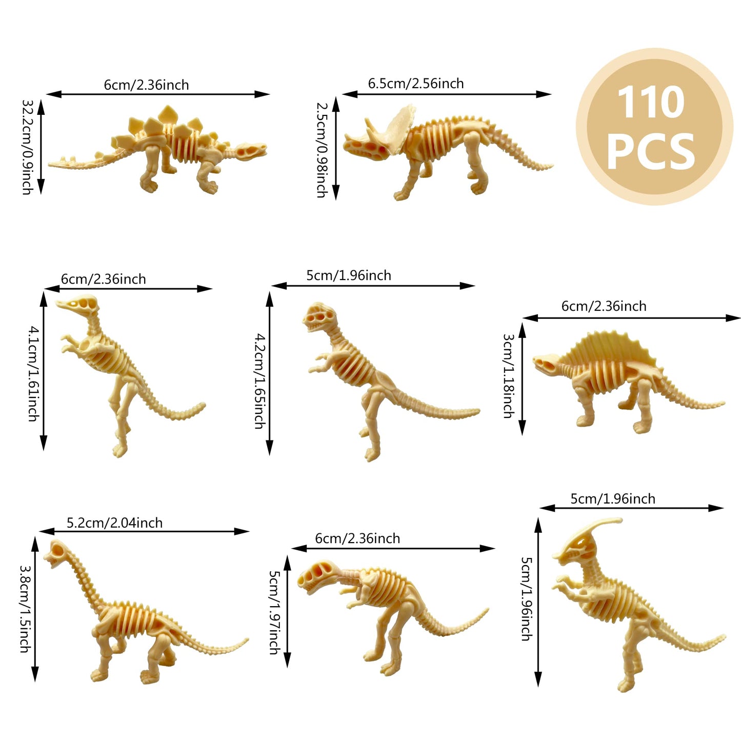 Havagdtm 110Pcs Dinosaur Fossil Skeleton Dinosaur Skeleton Toys Assorted Figures Dino Bones For Birthday Party Science Play Dino Sand Dig Party Favor Decorations 2.5Inch