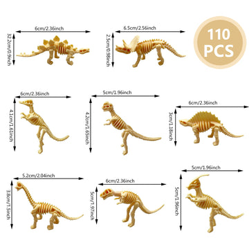 Havagdtm 110Pcs Dinosaur Fossil Skeleton Dinosaur Skeleton Toys Assorted Figures Dino Bones For Birthday Party Science Play Dino Sand Dig Party Favor Decorations 2.5Inch