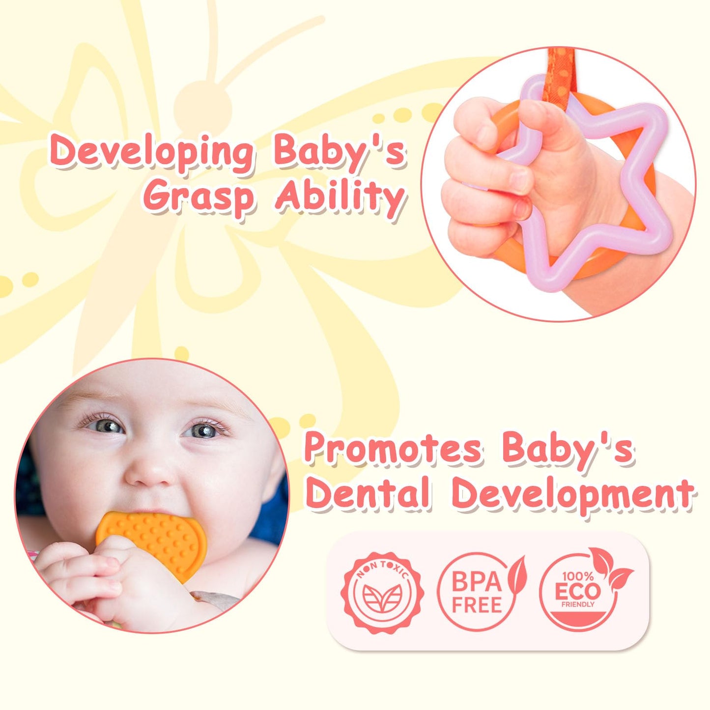 Baby Toys 0-6 Months,Infant Musical Sensory Stuffed Animal With Squeaker,Rattle,Crinkle Wings,Teether & Hanging Ring,Tummy Time