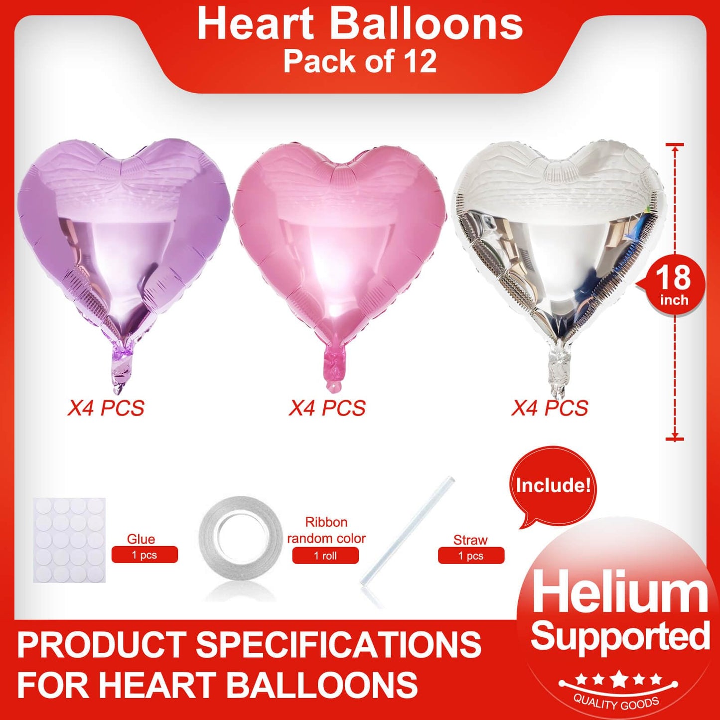 Pink Heart Shaped Balloons Pack Of 12,18 Inch Silver Love Valentine Balloons Purple Heart Romantic Balloons For Valentines Day P