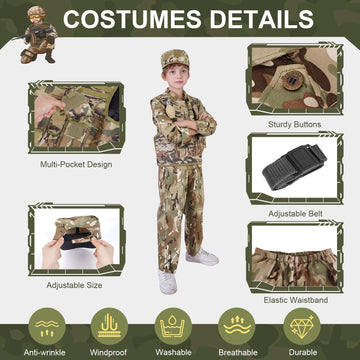 Toymni Army Costume For Kids, Boys Military Soldier Costume With Tactical Camouflage Vest And Army Toy Accessories Gear, Hallowe