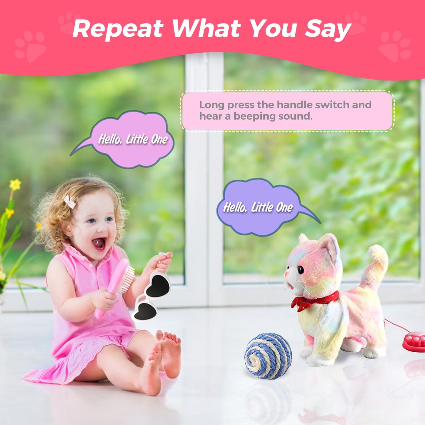 Colorful Leash Walking Cat Set Toy Interactive Talking Cat Singing Dancing Kitten Mimicking Repeat What You Say Kitty Touch And Voice Control Nodding Wagging Tail Plush Electric Robot For Kid Girl