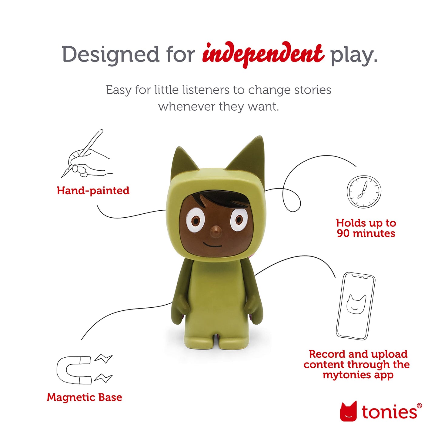 Tonies Creative Audio Character - Record And Upload Up To 90 Minutes Of Your Own Stories And Songs - Green/Dark