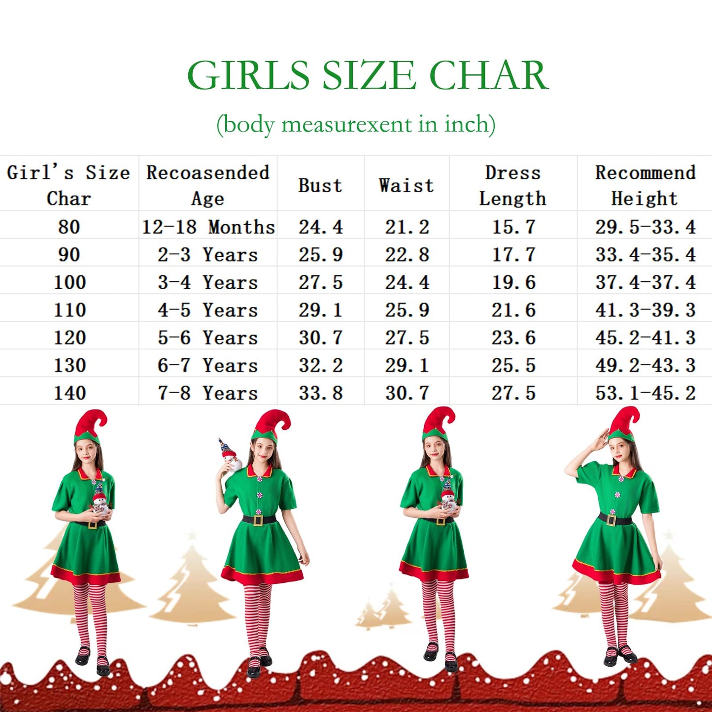 Muimray Christmas Elf Costume For Toddler Baby Boys Girls Santa Costume 4Pcs Set Cosplay Outfit Xmas Clothes Favors Gift (Girl,