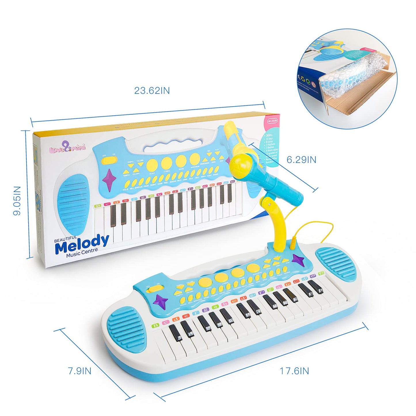 Love&Mini Piano Toy Keyboard for Kids - Baby Girls Toys with 31 Keys and Microphone Musical Instrument Birthday Gift for 3+ Year