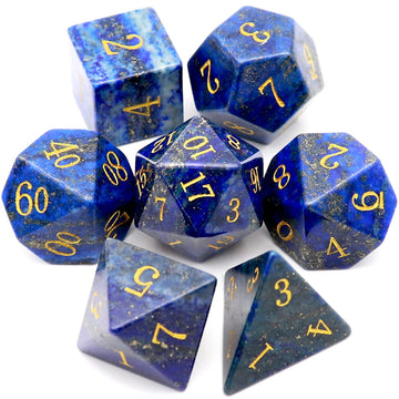 Haxtec Gemstone DND Dice Lapis Lazuli Dice Set with Dice Case Natural Gem Stone RPG Dice D&D Dungeons and Dragons TTRPG Gift