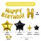 Happy Birthday Balloons Banner, Gold Happy Birthday Foil Balloons 16 Inch Mylar Foil Letter Balloons With 8 Pcs Black Gold Star