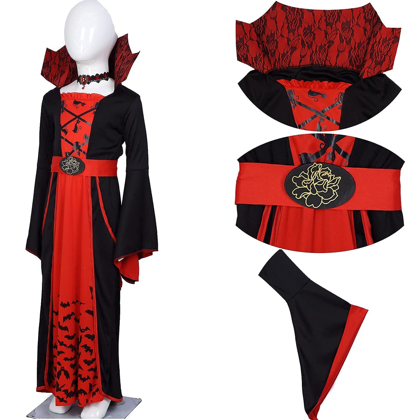 Thinkmax Halloween Vampire Costume For Girls，Kids Royal Queen Skirt For Halloween Dress Up Party,L(10-12 Years)