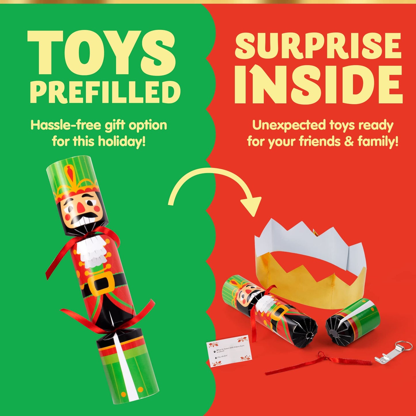 JOYIN 8 pcs Christmas Party Table Favor, No Snap Party Table Favor with Nutcracker Design for Christmas Holiday Traditions, Xmas